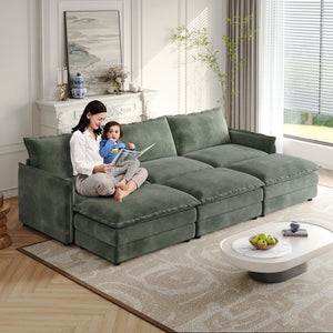 English Elm Corduroy 3-Seater Oversized Sofa With Movable Footrests - Cozy Green Upholstery For Modern Living W834S00441