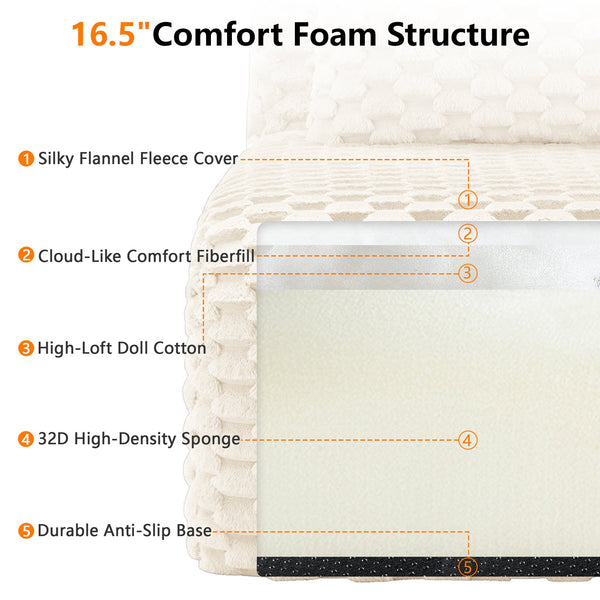 English Elm 146" Modular L-shaped Sectional Flannelette Sofa with Ottoman Tool-free Living Room Setup Cream W714S01522