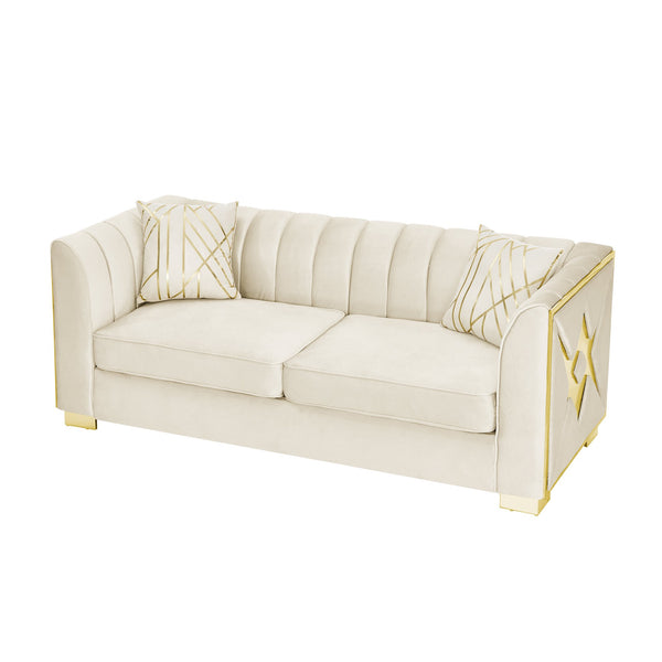 English Elm 81" Tufted Velvet Chesterfield Sofa with Gold Steel Legs for Elegant Living Rooms Beige W1191S00062