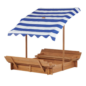 English Elm Kids Cedar Sandbox with Adjustable Canopy Corner Seating Outdoor Backyard Play D720094432