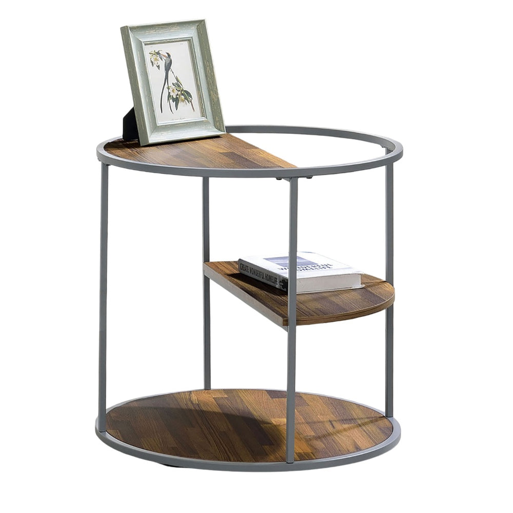 English Elm Unique Orrin Industrial Half Shelf End Table 24"D x 24"H Gray & Walnut Veneer, Powder-Coated Frame B2741P359579