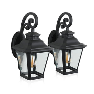 English Elm 14" Vintage Farmhouse Outdoor Wall Sconces 2 Pack Matte Black Aluminum Clear Glass W2312P415973