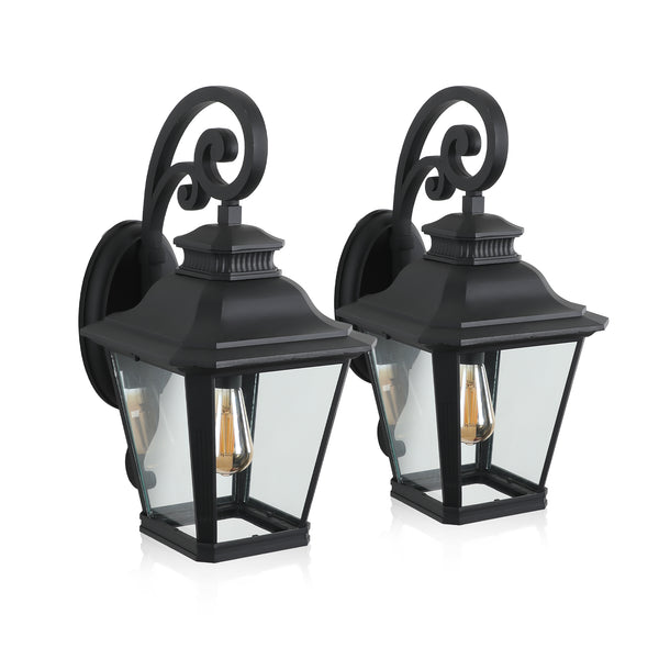 English Elm 14" Vintage Farmhouse Outdoor Wall Sconces 2 Pack Matte Black Aluminum Clear Glass W2312P415973