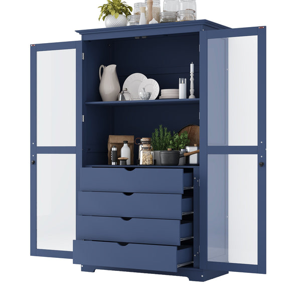 English Elm Topmax Solid Pine Pantry Cabinet with Glass Doors Four Drawers Kitchen Storage SP000086AAC