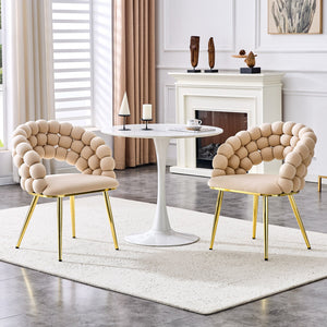 English Elm Set of 2 Velvet Bubble Back Dining Chairs with Sculptural Chain Backrest Glam Legs Beige,Gold W1512P491849