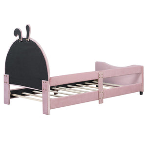 English Elm Twin Velvet Daybed with Sculptural Rabbit Ear Headboard for Kids or Guest Rooms Pink N737P380205H
