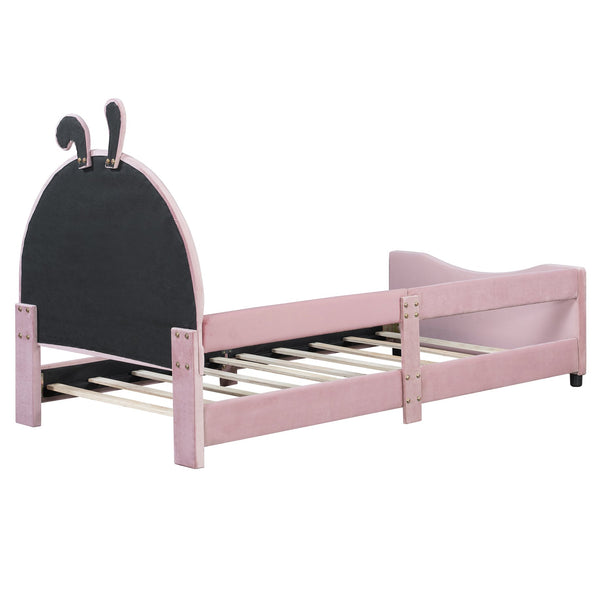 English Elm Twin Velvet Daybed with Sculptural Rabbit Ear Headboard for Kids or Guest Rooms Pink N737P380205H