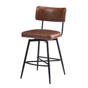 English Elm Christopher Knight Home® - 26''Retro Curved Back Swivel Counter Stools Set of 2 with Bowknot Footrest Smooth PU Leather Comfort Brown PU N780P199991B