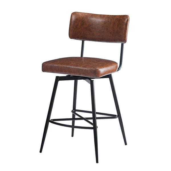 English Elm Christopher Knight Home® - 26''Retro Curved Back Swivel Counter Stools Set of 2 with Bowknot Footrest Smooth PU Leather Comfort Brown PU N780P199991B
