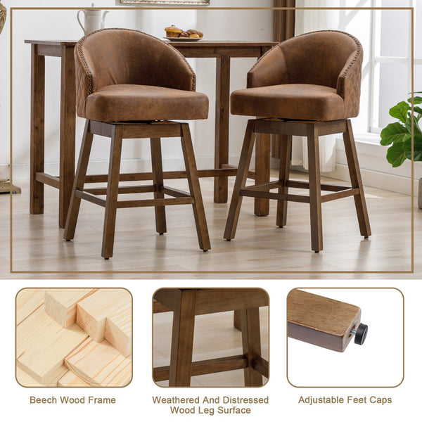 English Elm United We Win Quilted Microsuede Swivel Barstool with Wood Legs and Gold Rivet Trim W1568P361710