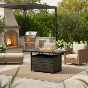English Elm 54.3 Inch Aluminum Rectangular Propane Fire Table with Convertible Lid for Patio Black B082S00072