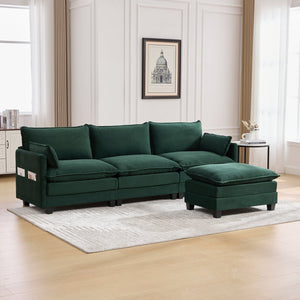 English Elm United We Win Modular Corduroy Sectional with Ottoman Low Profile Living Room Couch Emerald W1568S00257