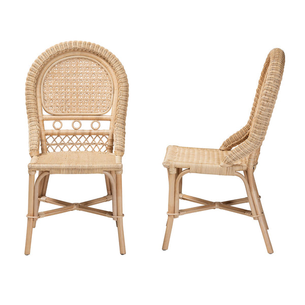 English Elm Modern Woven Rattan Dining Chairs Bohemian Lattice Back Set of Two for Casual Spaces B2750P420373