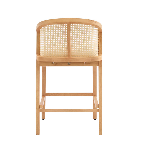 English Elm Christopher Knight Home® - Tatti Plush Padded Counter Stool Set of 2 with Rattan-Accented Curved Back and Wood Frame, Cozy Beige,Natural N775P271407N