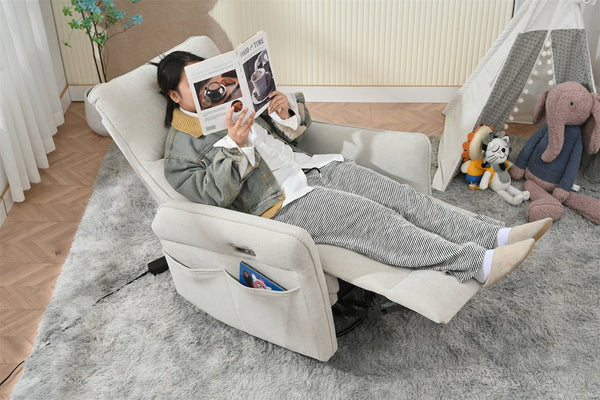 English Elm 270° 270° Power Swivel Recliner Chair with USB Ports, 30° Rocking, 95–150° Recline for Small Spaces Light Gray W1028S00041