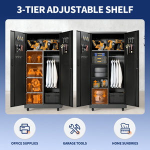 English Elm Metal Rolling Garage Cabinet with Pegboard Door Drawer Locking Storage and Adjustable Shelves T2398P465999