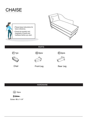 English Elm Modern Upholstered Chaise with Nailhead Trim and Curved Arm, Linen-Like Fabric, Dark Cherry Frame Beige 61 L x 26 W x 24 H B2741P305689