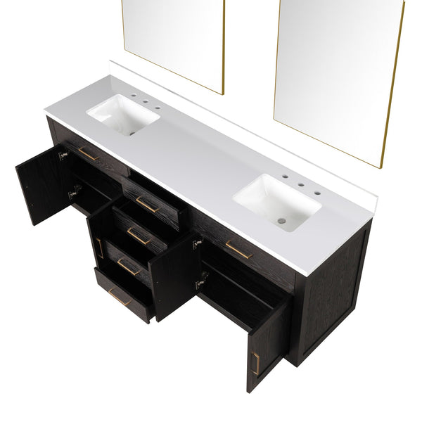 English Elm Black Oak Double Bath Vanity 80" W x 22" D with Cultured Marble Top, Soft-Close Drawers & Mirrors B2731S02145