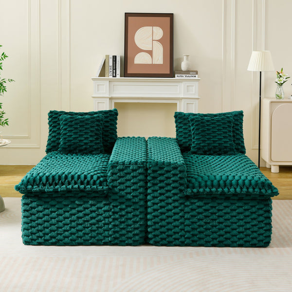 English Elm Luxury Turtle Velvet Multifunctional Sofa - Convertible Green Modular Seating for Family, 400lb Capacity W3371S00043