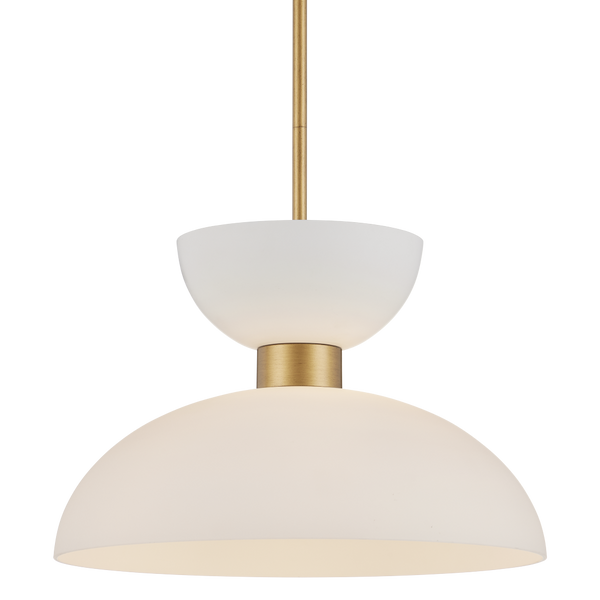 Zevio Modern White Pendant Light - Elegant Frosted Glass & Brass Finish, Adjustable Height Design