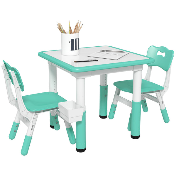 English Elm Qaba Adjustable 3-Piece Kids Table & Chairs Set with Storage Box, Easy-Clean, Space-Saving Green (94) W2225P229200