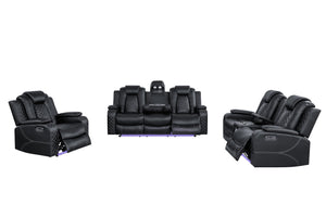 English Elm Leisureluxe Reclining Sofa Set with Led Lighting Wireless Charging and Storage Arms B2730S00015