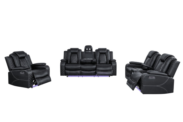 English Elm Leisureluxe Reclining Sofa Set with Led Lighting Wireless Charging and Storage Arms B2730S00015
