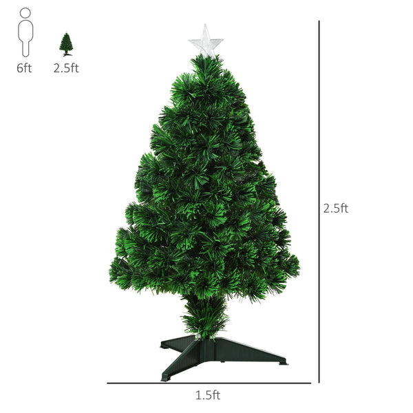 English Elm Homcom 2.5Ft Pre-Lit Douglas Fir Tabletop Christmas Tree With Fiber Optic Lights For Festive Charm W2225P229278