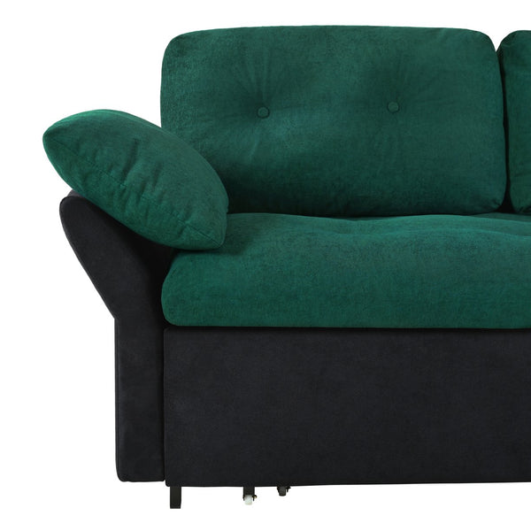 English Elm Convertible Pull Out Sofa Bed Queen Size with Steel Frame, Dual Armrests, Chenille Sleeper Couch with Storage and Casters Black+Green W3163P269679