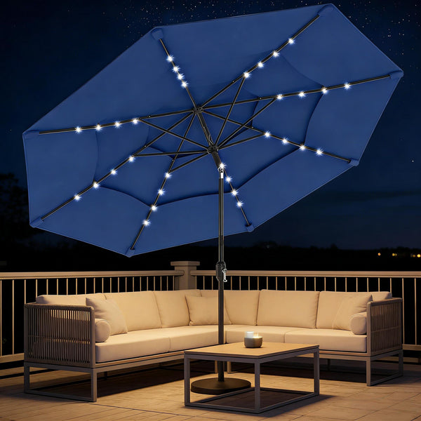 English Elm Garden Cantilever Patio Umbrella with Solar Led Lights and Upf30 Polyester Canopy Navy Blue T3971P481885