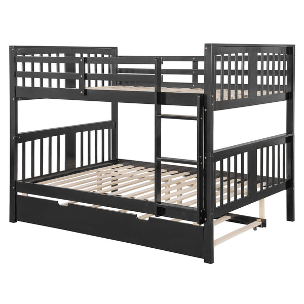 English Elm Full Over Bunk Bed with Twin Trundle Solid Pine Frame Gray Convertible LT100204AAP-1