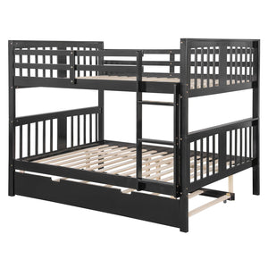 English Elm Full Over Bunk Bed with Twin Trundle Solid Pine Frame Gray Convertible LT100204AAP