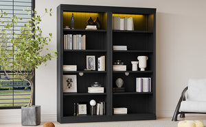 English Elm 83" 5-Tier Bookcase Suite with LED Light Strip, Adjustable Shelves, Cable Hole & 55lb Capacity, Black N751S246920B