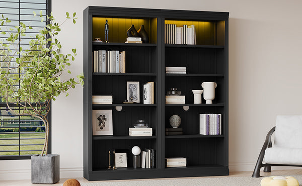 English Elm 83" 5-Tier Bookcase Suite with LED Light Strip, Adjustable Shelves, Cable Hole & 55lb Capacity, Black N751S246920B