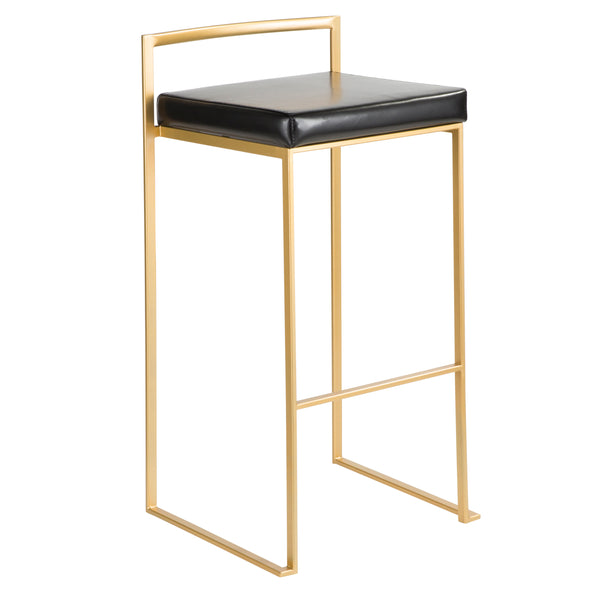 English Elm Fuji Contemporary-Glam Barstools In Gold & Black Faux Leather - Stylish Set Of 2 For Your Space B202P222406