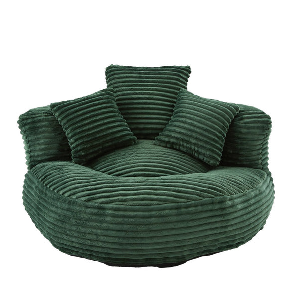 English Elm Bean Bag Sofa Oversized Corduroy Floor Lounge Chair with Armrests Pillows Foam Fill Emerald W395P426813
