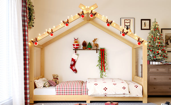 English Elm Twin House Frame Floor Bed Solid Pine Kids Room Montessori Low Profile Play Nook W1580P387836