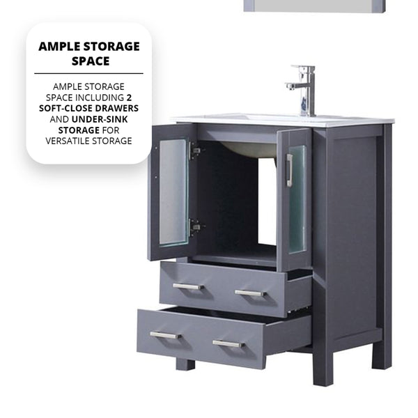 English Elm Dark Grey Bath Vanity Set With White Ceramic Top, Chrome Faucet & Matching 22" Mirror For Small Spaces B2731S01283