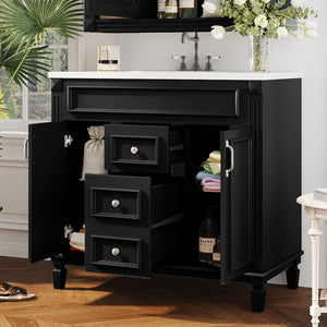 English Elm 36'' Modern Bathroom Vanity With Black Ceramic Top, Soft Closing Doors & Drawers For Stylish Storage N710P230231B