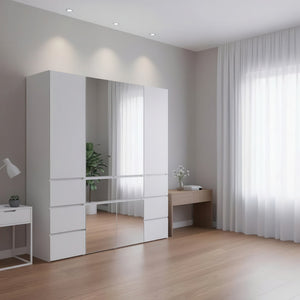 English Elm Elise Modular Wood Closet System with Mirror — White Melamine Walk-In Organizer, Durable Storage and Easy Assembly B040S00124