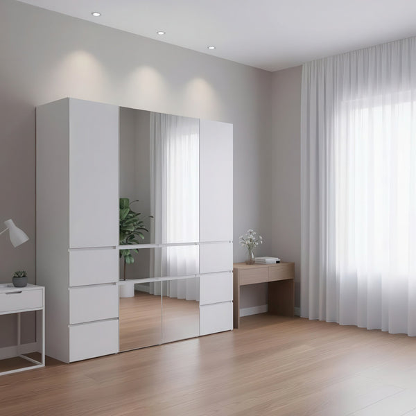 English Elm Elise Modular Wood Closet System with Mirror — White Melamine Walk-In Organizer, Durable Storage and Easy Assembly B040S00124