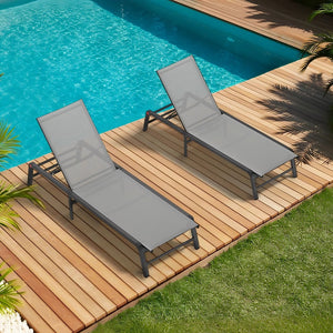 English Elm Assemble-free Outdoor Aluminum Chaise Loungers Stackable Textilene Poolside Set of 2 Gray W5756P485212