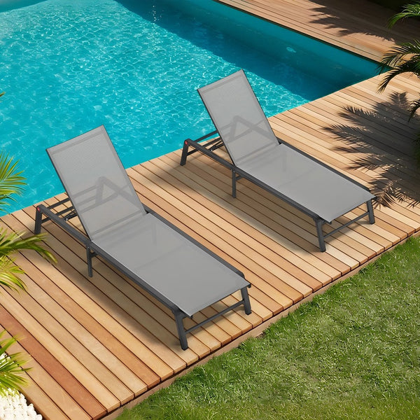 English Elm Assemble-free Outdoor Aluminum Chaise Loungers Stackable Textilene Poolside Set of 2 Gray W5756P485212
