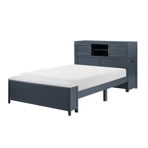 English Elm Gray Full Platform Bed with Bookcase Headboard Fold Out Desk Drawers and Footboard Bench Navy Blue B011S02313