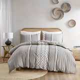 INK+IVY Imani Global Inspired Cotton Printed Duvet Cover Set with Chenille II12-1092 Gray