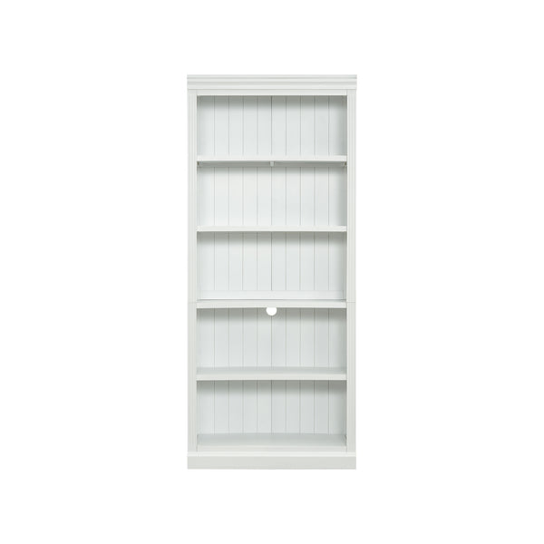 English Elm 83.4" 5-Tier Wood Bookcase White - Tall Modern Storage Shelf with Adjustable Shelves, Cable Hole, 55lb Capacity N751S191961K