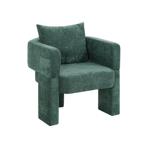 English Elm Modern Chenille 3-Leg Dining Chair with Ergonomic Arms and Removable Pillow, Supportive Comfy Accent Seating for Small Spaces Dark Green 31.5 L x 27.76 W x 15.16 H W1716P280600