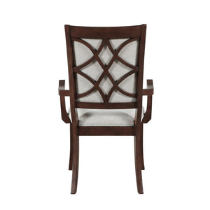 English Elm Formal Cherry Wood Seven Piece Extendable Dining Set with Walnut Inlay Upholstered Chairs B011S02265