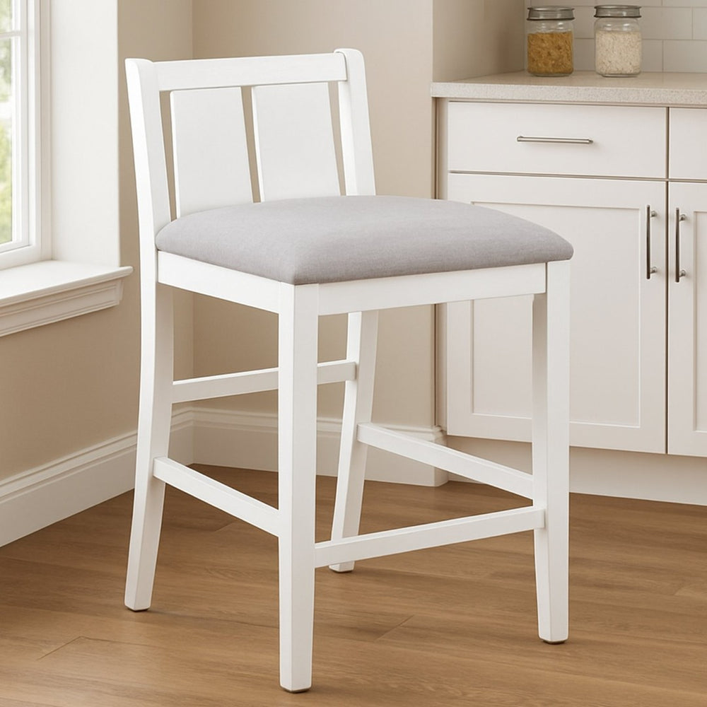 English Elm Set Of 2 Counter Height Chairs With Cream Upholstery, White Frame For Timeless Kitchen Style B016P392514-GIGA