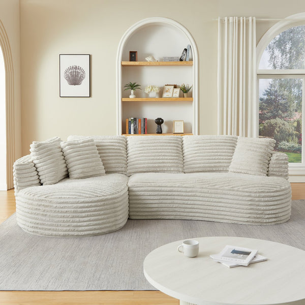 English Elm Modern Curved Sectional Sofa Tufted Corduroy L Shape for Living Room Apartment Cream W2339S00164